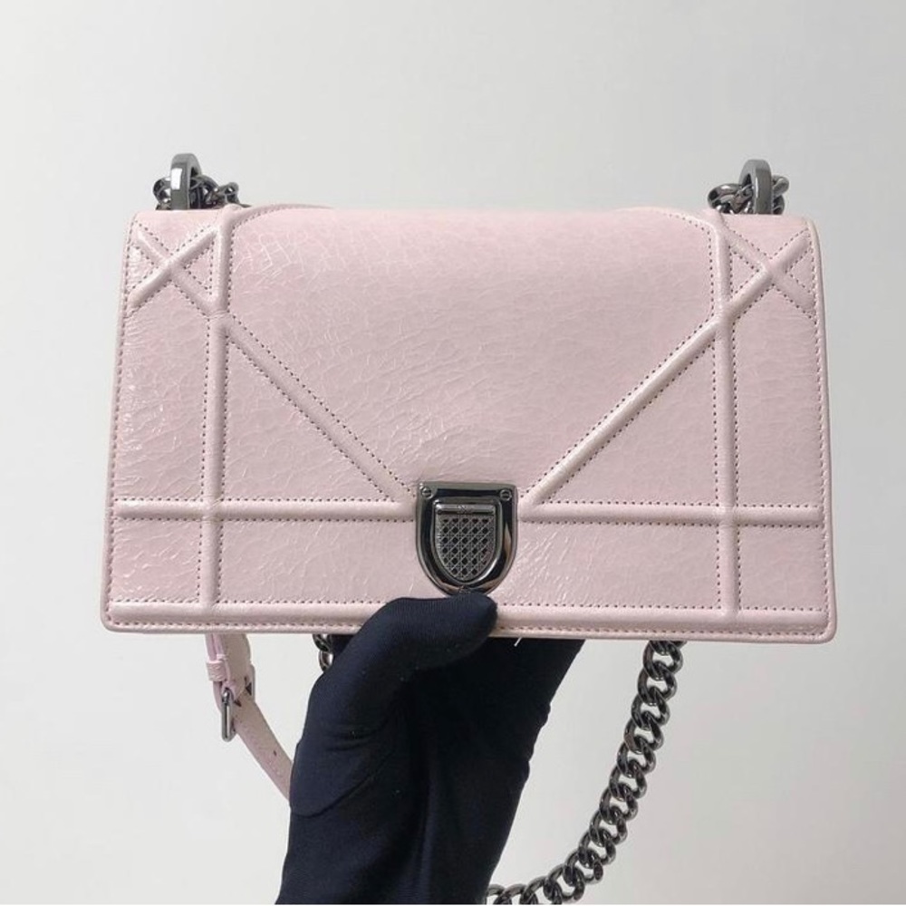 Small Diorama Pink Crackled Patent Leather Bag